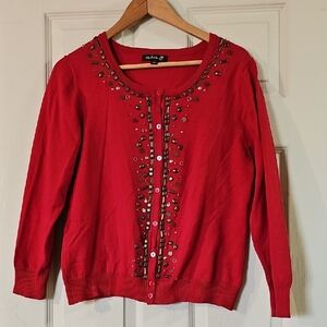 Red Embellished Cardigan